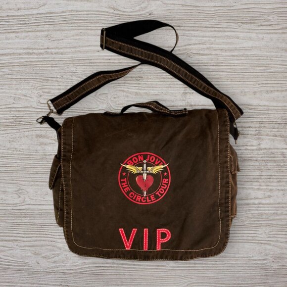 BON JOVI 2010 VIP The Circle Tour Brown Canvas Messenger Bag Collectible Rare - Picture 1 of 7